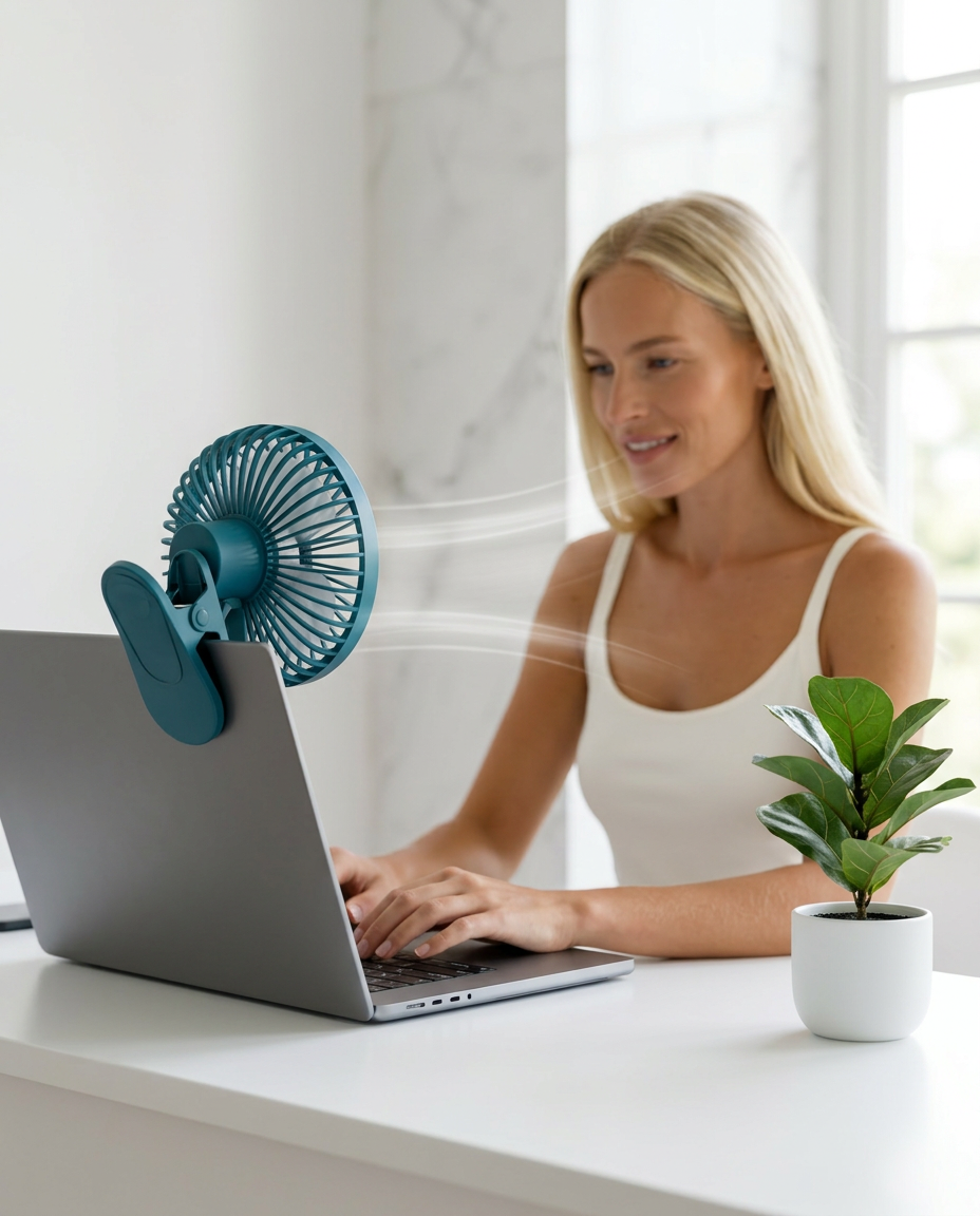 Ventilateur pince 360 bleu - bureau minimaliste